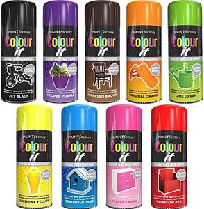 Classic Signature - 9 Can Mix Color Gloss Finish All Purpose spray paint 400ml Multipurpose AerosoL, Quick and Fast Drying and Excellent Coverage for Metal, Wood, Plastic - D10