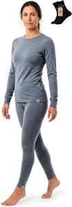 MERINNOVATION Merino Wool Base Layer Set for Women 100% Merino Wool Thermal Underwear Set Base Layer Top and Bottom Grey 250