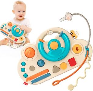 GLMZZ Busy Board, Montessori Sensory Toys for Girls Kids and Boy 18 Month+, Steering Wheel Driving Pull String Toy for Kids, Educational Travel Toddler Toys for 2 3 4 5+ Years Old