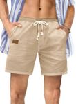 JMIERR Men's Casual Cotton Linen Shorts - Drawstring Summer Beach Stretch 5 inch Golf Dress Shorts with Pockets for Men Elastic Waist,M,A Khaki