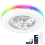 CHANFOK Neo Ceiling Fan with Light- 22 in Smart Low Profile Ceiling Fans with Alexa/Google Assistant/App Control 6 Speed Color Changing Ceiling Fan LED-RGB Back Ambient Light