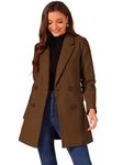 Allegra K Women's Notch Lapel Double Breasted Belted Mid Long Outwear Winter Coat Deep Brown Medium