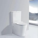 Rimless Back to Wall Toilet Close Coupled Bathroom WC Comfort Height Toilets White Ceramic WC Pan & Cistern Soft Close Seat Concealed Pipe Work Modern Flush to Wall Toilet