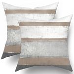 Brown Pillow Covers 18x18 Set of 2 Light Brown Grey Gray Modern Abstract Art Striped Throw Pillows Farmhouse Outdoor Decorative Pillowcase Cotton Square Cushion Cover for Home Couch Bed