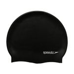 Speedo Unisex Flat Silicon Swim Cap | Hair Protect, Black, One Size