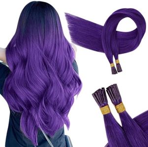 RUNATURE I Tip Cabello Humano Extensiones Morado Extensions 14 Pulgadas Pre Bonded Extensions I Tip Human Hair Keratin Fusion Hair Extensions 20g #Morado