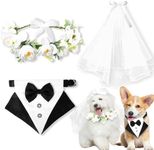3 Pcs Dog Flower Collar Set Dog Wedding Outfit Dog Wedding Attire Dog Tuxedo Bandana Dog Veil Dress Pet Wedding Veil Floral Dog Wedding Collar