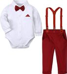 MOMBEBE COSLAND Baby Boys Suit Gentleman Outfit 3PCS Long Sleeve Bodysuit, Red, 6-9 Months