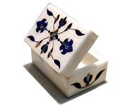 MARBOGLASS India Handicraft Marble floral Inlay Work Jewelry Box for Small Precious Rings 3X2 inch Rectangular Shape (Blue)