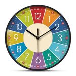 SixWorld Wall Clock for Leaving Room, Home Décor of Bedroom, Stylish Latest Silent Teaching Clock for Kids, Decorative Wall Watch (10 Inch)