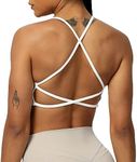 Aoxjox Women's Workout Sports Bras Fitness Backless Padded Ivy Low Impact Bra Yoga Crop Tank Top, White, Small