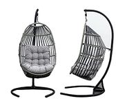 Tilz Gear Egg Chair Outdoor - Hanging Swing Egg Chair - Stand Indoor Patio Outdoor, Hanging Egg Chair, Hammock Ratten, With Fire Retardant Cushion Luxury Steel Wicker Egg Basket Seat (Single)