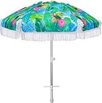 AMMSUN 6.5ft Beach Umbrella with sand anchor Tilt and Carrying Case Portable UV 50+ Protection fringe umbrella,Perfect for Outdoor Beach, Camping, Sports, Gardens, Balcony and Patio Multicolor Green