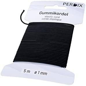 perdix Cordon Elastique,Elastique Rond 1 mm, 5 m Noir, Ficelle Élastique, pour Tente, Sac à Dos, Jardin, Bijoux, Cordon, Élastique pour Chapeaux