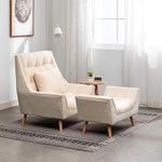 NATURE WOOD DECOR Armchair with Footstool Chair with Solid Wood Legs for Living Room Bedroom |Single Seater Sofa Armchair |Luxury Chair (Cream)