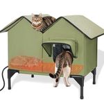 Heated Cat House, Large Heated Outdoor Cat House for Winter with Cat Heating Pad, Escape Door, Elevated Insulated Cat House Outdoor Weatherproof for Multiple Cats Small Dogs