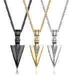 FIOROYAL 3 Pcs Stainless Steel Pendant Necklaces for Men Boys Cool Arrowhead Spearpoint Pendant Chain Necklaces Set Viking Gifts for Men