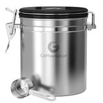 Coffee Gator Stainless Steel Container, Beans and Grounds Storage, Canister with Date Tracker, CO2-Release Valve and Measuring Scoop - Medium, 16 oz, Silver