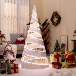 GYMAX 5FT Light Up Christmas Tree, Pre-Lit Xmas Spiral Cone Tree with 300 Warm White & 250 Cold White LED Lights, 4 Ground Stakes & 20 Zip Ties, Illuminated Christmas Holiday Decor for Home Party