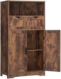 Iwell Storage Cabinet with 2 Drawers and Adjustable Shelves, Cupboard with Doors, Floor Cabinet for Living Room, Home Office, Rustic Brown