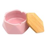 Ceramic Ashtray with Lid for Cigarette,Windproof Ash Tray For Outdoor,Home,Office, Bar,Cafe,Hotel Decoration (Pink)