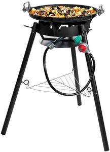 RYHOFOUD Q044-Paella Pan Set with Burner, 16 Inch Carbon Steel Outdoor Pan and Reinforced/Adjustion Legsfor Outdoor Cooking