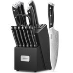 Yabano Knife Set, 14 Pieces Kitchen Knives Set with Built-in Sharpener Wooden Block, Professional German Stainless Steel Knife Block Set