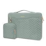 MOSISO 13-14 inch 360 Protective Laptop Sleeve Compatible with MacBook Air/Pro, 13-13.3 inch Notebook, Compatible with MacBook Pro 14, Rectangle Quilted Bag with Handle&Pocket&Small Case,Antique Green