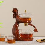 LURRIER Gongfu Tea Set, Semi-Automatic teapot with infuser, Lazy Kungfu Tea Set with 6 Cups(Red Fairy)