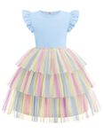 Arshiner Toddler Tutu Dress Cute Fluffy Tiered Tulle Sundress Blue Holiday Party Sundress 6-7 Years