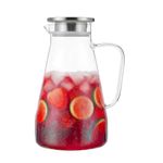 Tbgllmy 2 Liter 68 Ounces Glass Pitcher With Lid, Hot&Cold Water Pitcher With Handle, for Homemade Beverage, Juice, Iced Tea and Milk