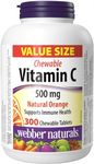 Webber Naturals Vitamin C Chewbale 500 mg, 300 Orange Flavour Tablets, For Bones, Teeth, Immune and Antioxidant Health