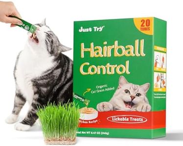 Just Try Creamy Lickable Puree Cat Grass Treats Hairball Control Functional with Taurine & Vitamin E, 0.5 Ounces Each, 20 Tubes