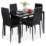 Best Choice Products 5 Piece Kitchen Dining Table Set W/Glass Top And 4 Leather Chairs Dinette- Black