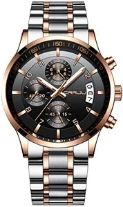 CRRJU Men's Fashion Casual Dress Quartz Analog Stainless Steel Band Waterproof Chronograph Wrist Watch for Men Silver/Rose/Black