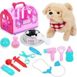 Kindenwinn 15Pcs Dog Toys for Kids - Walking Barking Electronic Interactive Stuffed Dog Plush, Pretend Play Toy Dogs, Pet Care Playset, Puppy Toys for Kids, Doctor Kit, Gift for 2+ Year Old