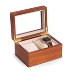 Bey-Berk BB689BRW Cherry Wood 2 Watch Box with Glass Top, Velour Lining & Pillows. Brown