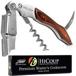 HiCoup Kitchenware Corkscrew Wine Opener - Bottle Openers w/Foil Cutter for Waiters & Bartenders - Pakka Wood