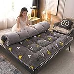 KNVSS Japanese Floor Mattress, Queen Size Japanese Futon Mattress Roll Up Mattress Tatami Mat, Foldable Mattress Breathable Floor Lounger Guest Bed, Extra Thick Sleeping Pad with Non Slip Straps