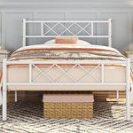 Yaheetech Metal Bed Frame Platform with Headboard and Footboard/Mattress Foundation/No Box Spring Needed/Under Bed Storage/Strong Slat Support Twin Size White