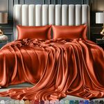 DECOLURE Satin Sheets Queen Size Bed Set 4 Pcs - Elegant Satin Bed Sheets w/ 15 inch Deep Pocket - Hypoallergenic, Double Stitching,Wrinkle Free - Silky & Luxuriously Soft Satin Bedding (Burnt Orange)