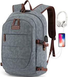 Tzowla Canvas Laptop Backpack,School Backpack for Men Women,Anti-Theft Travel Rucksack Fits 15.6 Inch Laptop, Bookbag with USB Charging Port and lock,Grey