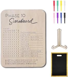 Zcblcyj Phase 10 Score Board Wooden Scoreboard with 8 Colored Pegs & Black Handbag as a bonusfor Phase 10 Card Game Phase Ten Score and Round Tracker Fun Board Games for Families (Original Wood)
