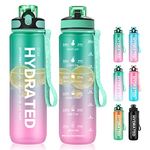 MYFOREST 1000ml/32oz Tritan™ Water Bottle, Large Spout for Gulp/Removable Straw for Sip, Anti-Scratch Time Marker for Motivational Hydration, Drop-Resistant/BPA-free