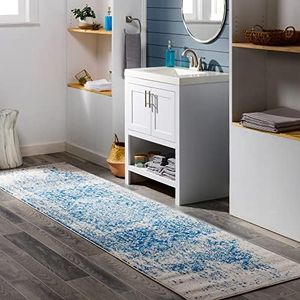 Surya Syracusa Tapis Vintage - Tapis de Couloir, Salon, Salle à Manger, Chambre, Cuisine, Entrée - Tapis Boheme Chic, Design Traditionnel Oriental, Tapis Coloré Poil Court 80x220cm - Bleu, Beige, Gris