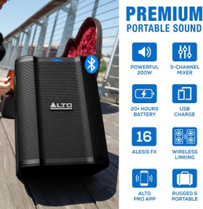 ALTO Busker 200W Portable PA Speaker – Bluetooth, Rechargeable Battery, 3-Channel Mixer