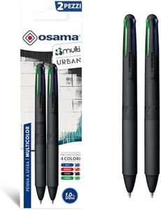 OSAMA 4 Multi Urban - Set Penne Colorate 4 Colori, 2 Pezzi - Penna Multicolore a Sfera 1.0 mm con Inchiostro Nero, Blu, Rosso e Verde per Cancelleria Scuola, Ufficio, Università e Cartoleria