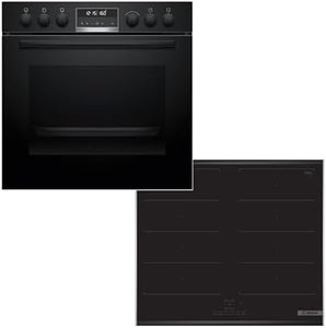 Bosch Einbauherd-Set HND679LS67, Serie 6 Einbau-Herd 60 cm mit Pyrolyse-Selbstreinigung und 3D-Heißluft HEB578BB4, Serie 4 Induktionskochfeld 60 cm mit Flex Induction, Herdgesteuert NXX675CB5E