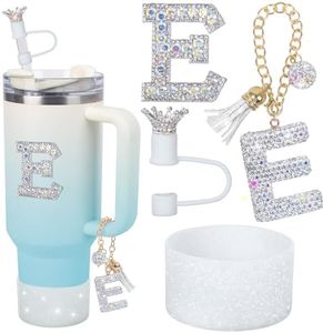 foci cozi Letter Charms for Stanley Cup Handle,Silicone Boot Accessories Charms for Stanley Cup 40oz 30oz,Crown Straw Cover Topper & Diamond Sticker(E)