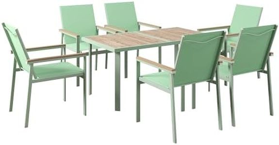 Outsunny Set da Giardino da 7 Pezzi, Set da Esterno con 6 Sedie da Giardino con Braccioli e Tessuto a Rete e Tavolo da Pranzo in Acciaio, Verde